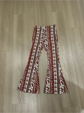 Bear Dance Red and White Paisley Flare Leggings
